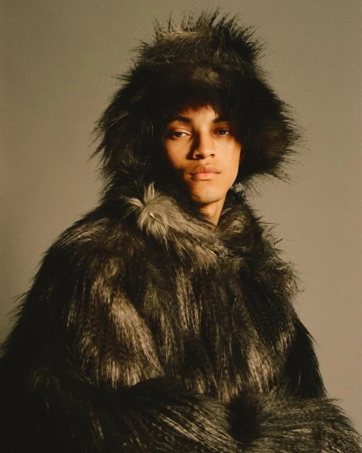 Faux Fur Length Duster Robe and Bucket Hat by Edward Lane