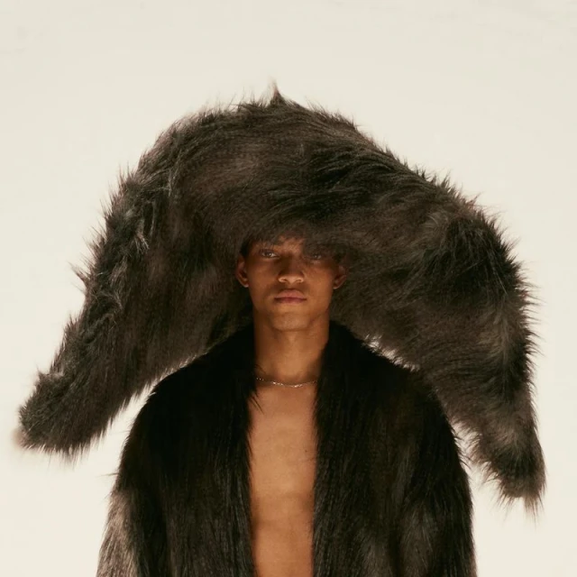 Faux Fur Length Duster Robe and Bucket Hat by Edward Lane